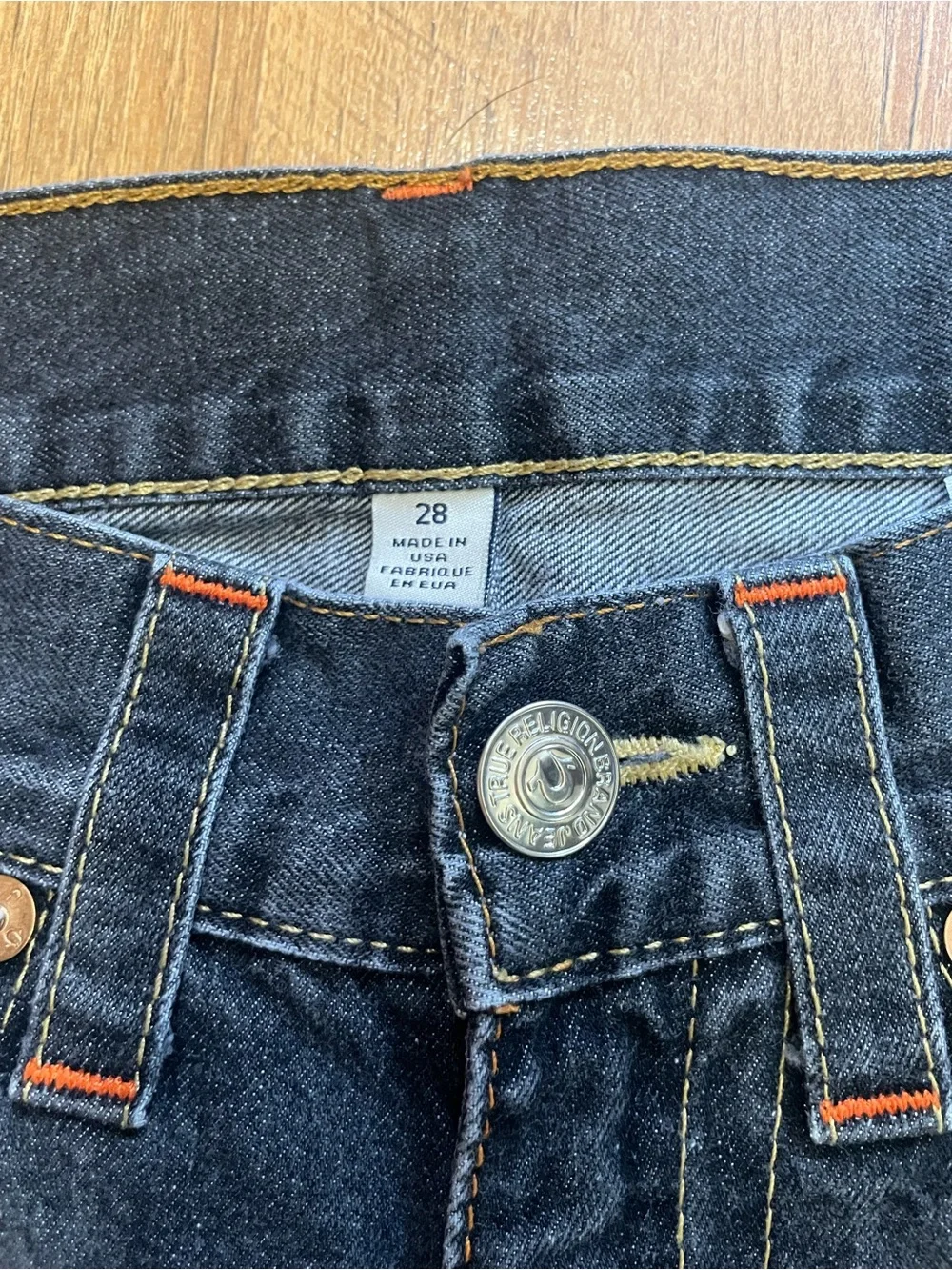 True Religion Men's Straight Jeans in Black with Red Accent